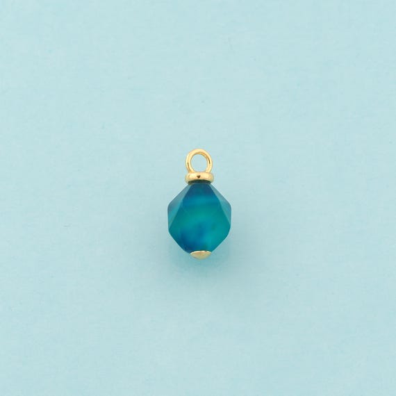 Gold Energy Stone Charms,Natural Stone Jewelry,Blue Agate Pendant for DIY Jewelry Making,18K Gold
