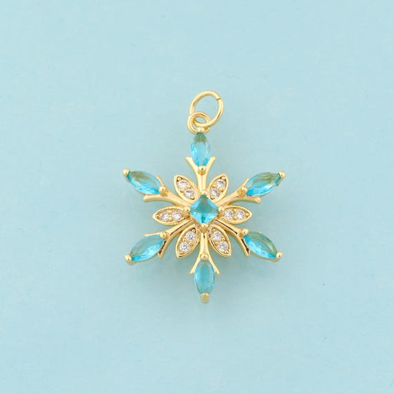 Gold CZ Flower Charms,Flower Jewelry,Flower Pendant for DIY Jewelry Making,18K Gold