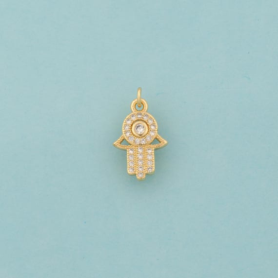 Gold CZ Hamsa Charms,Fatima Jewelry,Hand Pendant for DIY Jewelry Making,18K Gold