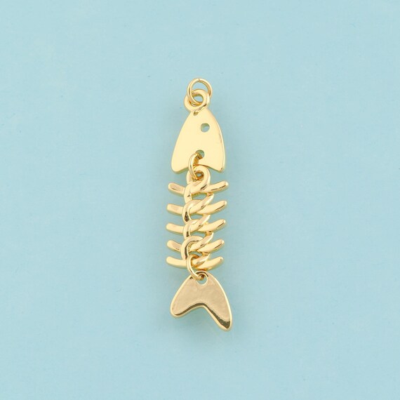 Gold Fish Bone Charms,Fish Bone Jewelry,Fish Bone Pendant for DIY Jewelry Making,18K Gold