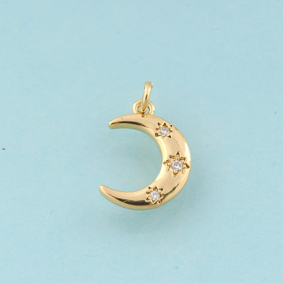 Gold CZ Crescent Moon Charms,Star Jewelry,Celestial Pendant for DIY Jewelry Making,18K Gold