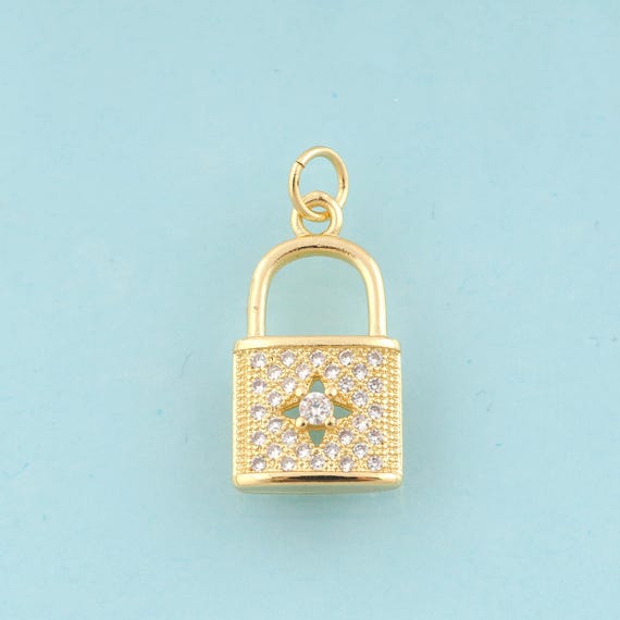 Gold CZ Lock Charms,Lock Jewelry,Lock Pendant for DIY Jewelry Making,18K Gold