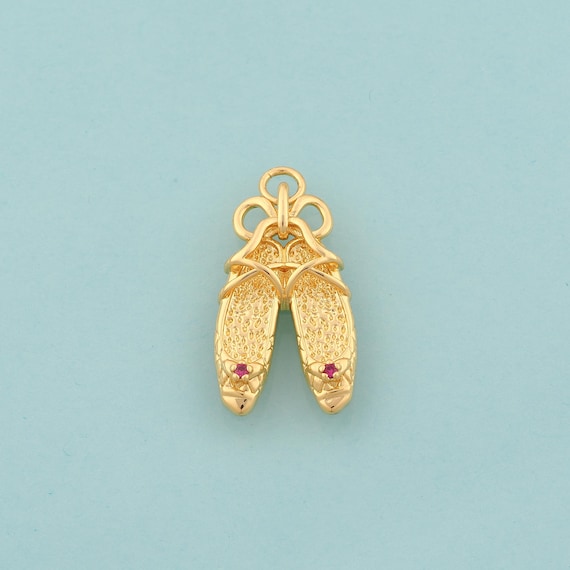 Gold CZ Flat Shoes Charms,Flat Shoes Jewelry,Flat Shoes Pendant for DIY Jewelry Making,18K Gold