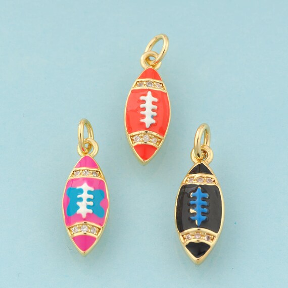 Gold CZ Rugby Charms,Rugby Jewelry,Enamel Rugby Pendant for DIY Jewelry Making,18K Gold