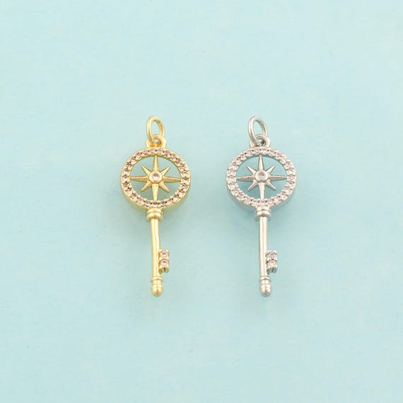 Gold CZ Polaris Charms,Key Jewelry,Starburst Pendant for DIY Jewelry Making,18K Gold