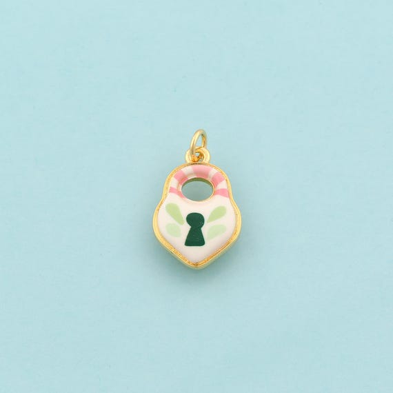 Gold Heart Charms,Lock Jewelry,Enamel Love Pendant for DIY Jewelry Making,18K Gold
