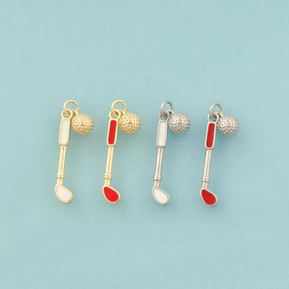 Gold Golf Club Charms,Golf Jewelry,Enamel Golf Club Pendant for DIY Jewelry Making,18K Gold