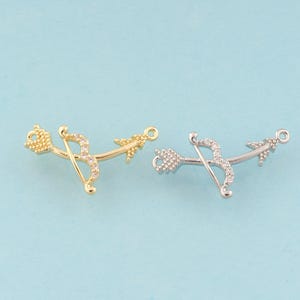 Gold CZ Bow And Arrow Charms,Bow Jewelry,Arrow Pendant for DIY Jewelry Making,18K Gold & Rhodium