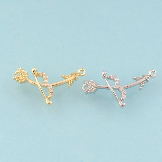Gold CZ Bow And Arrow Charms,Bow Jewelry,Arrow Pendant for DIY Jewelry Making,18K Gold & Rhodium