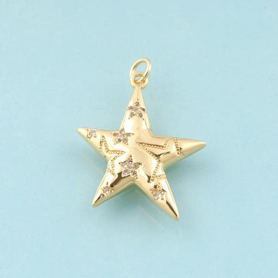 Gold CZ Star Charms,Star Jewelry,Celestial Pendant for DIY Jewelry Making,18K Gold