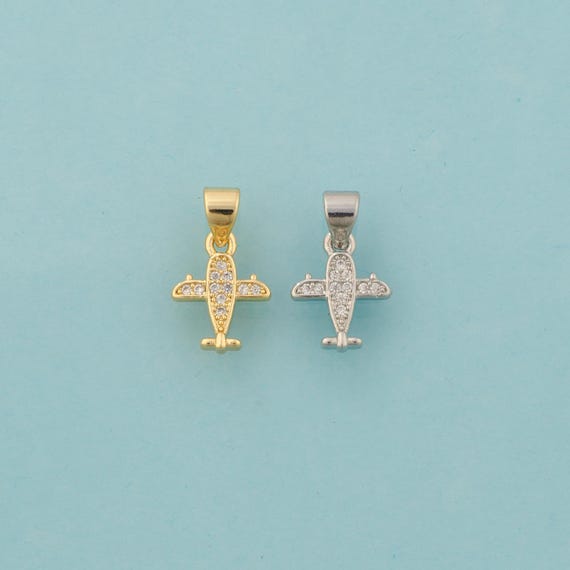 Gold CZ Airplane Charms,Airplane Jewelry,Airplane Pendant for DIY Jewelry Making,18K Gold