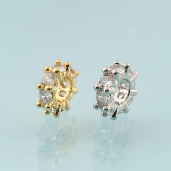 CZ Round Flat Spacer Beads,Flat Beads,Round Beads for DIY Jewelry Making,18K Gold & Rhodium