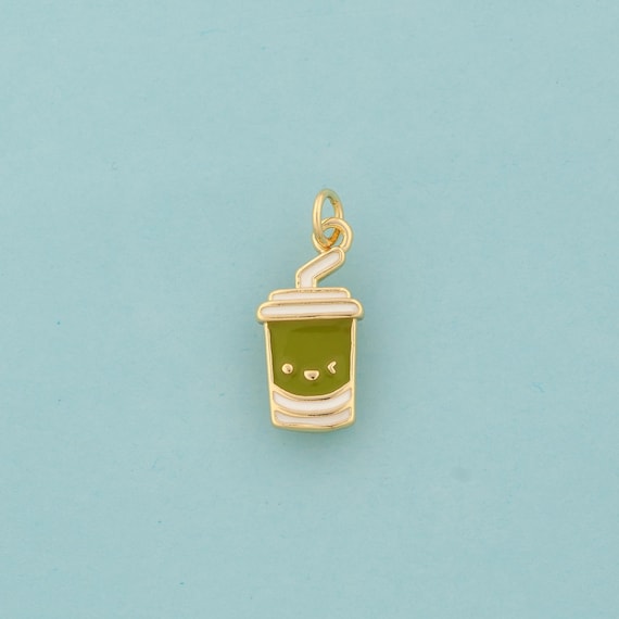 Gold Enamel Milk Tea Charms,Beverage Jewelry,Milk Tea Pendant for DIY Jewelry Making,18K Gold