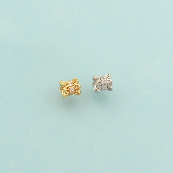 Gold CZ Flower Spacer Beads,Tube Beads,Flower Beads for DIY Jewelry Making,18K Gold