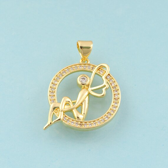 Gold CZ Angel Charms,Angel Jewelry,Round Pendant for DIY Jewelry Making,18K Gold