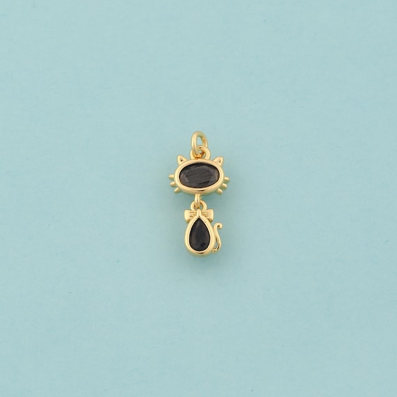 Gold CZ Cat Charms,Animal Jewelry,Cat Pendant for DIY Jewelry Making,18K Gold