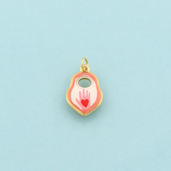 Gold Heart Charms,Lock Jewelry,Enamel Hand Heart Pendant for DIY Jewelry Making,18K Gold