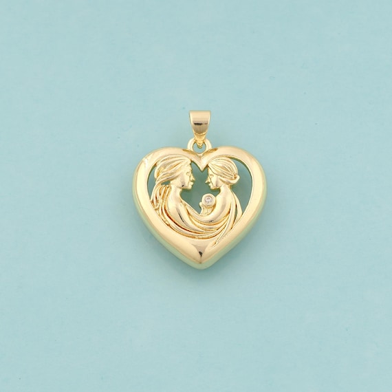 Gold CZ Heart Charms,Love Jewelry,Mom Pendant for DIY Jewelry Making,18K Gold