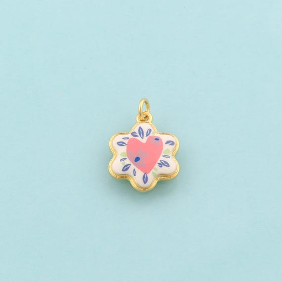 Gold David Star Charms,Jewish Star Jewelry,Enamel Heart Pendant for DIY Jewelry Making,18K Gold