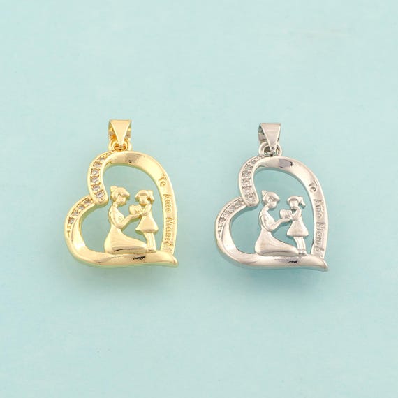 Gold CZ Te Amo MAMA Charms,Heart Jewelry,Love Pendant for DIY Jewelry Making,18K Gold
