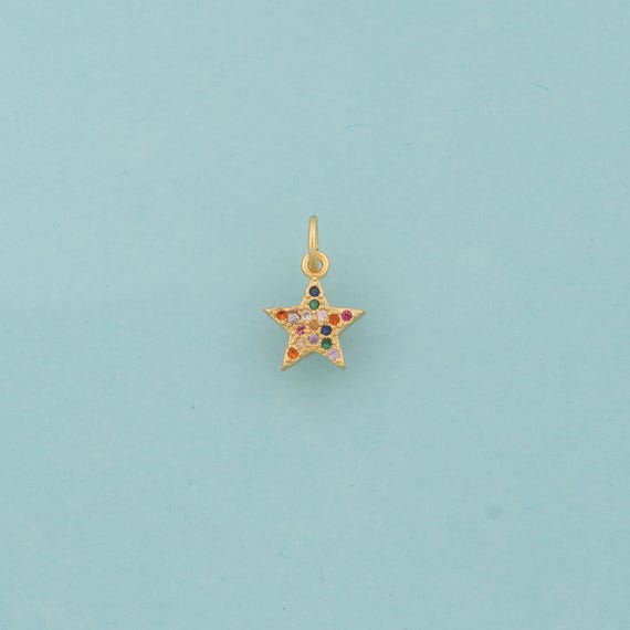Gold CZ Star Charms,Celestial Jewelry,Starburst Pendant for DIY Jewelry Making,18K Gold