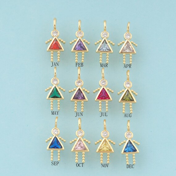 Gold CZ Birthstone Charms,Girl Jewelry,Month Pendant for DIY Jewelry Making,18K Gold