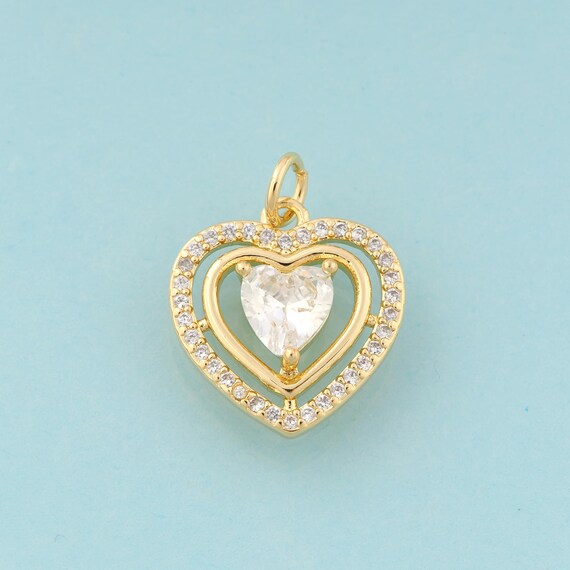 Gold CZ Heart Charms,Heart Jewelry,Heart Pendant for DIY Jewelry Making,18K Gold