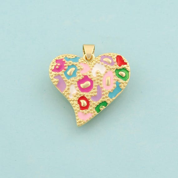 Gold Heart Charms,Love Jewelry,Enamel Heart Pendant for DIY Jewelry Making,18K Gold