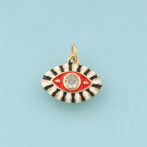 Gold CZ Evil Eye Charms,Devil Eye Jewelry,Enamel Eye Pendant for DIY Jewelry Making,18K Gold