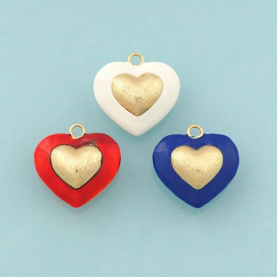 Gold Heart Charms,Love Jewelry,Enamel Heart Pendant for DIY Jewelry Making,18K Gold