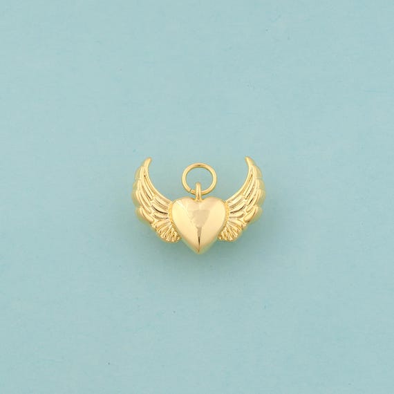 Gold Heart Charms,Angel Wings Jewelry,Love Pendant for DIY Jewelry Making,18K Gold