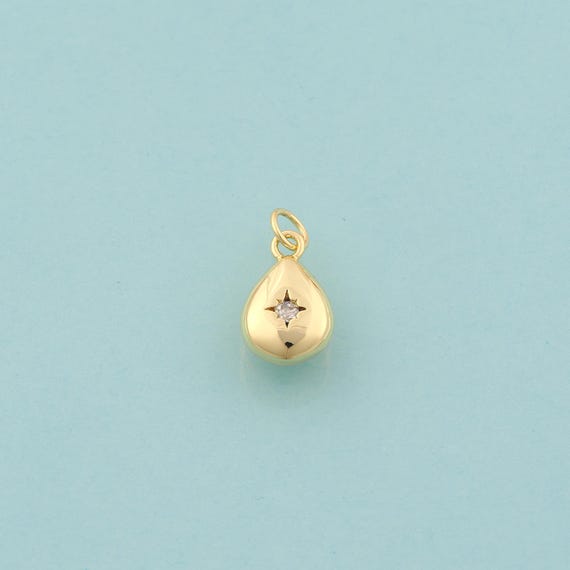 Gold CZ Water Drop Charms,Star Jewelry,Tear Drop Pendant for DIY Jewelry Making,18K Gold