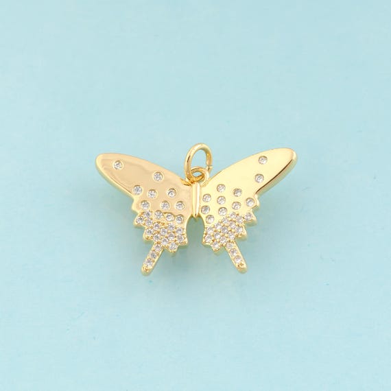 Gold CZ Butterfly Charms,Insect Jewelry,Butterfly Pendant for DIY Jewelry Making,18K Gold
