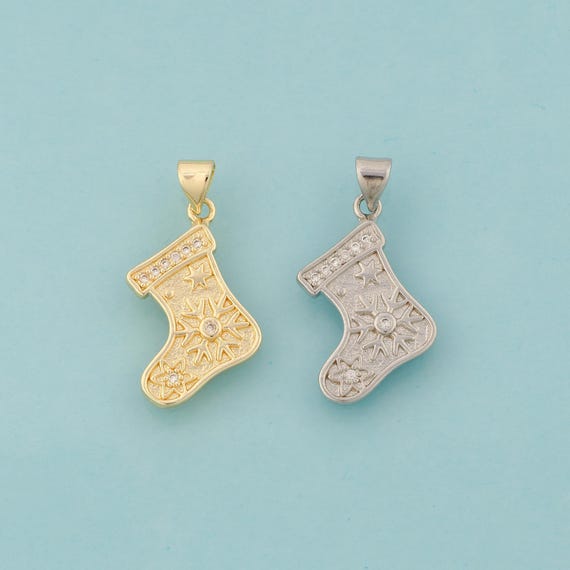 Gold CZ Christmas Stocking Charms,Christmas Jewelry,Stocking Pendant for DIY Jewelry Making,18K Gold