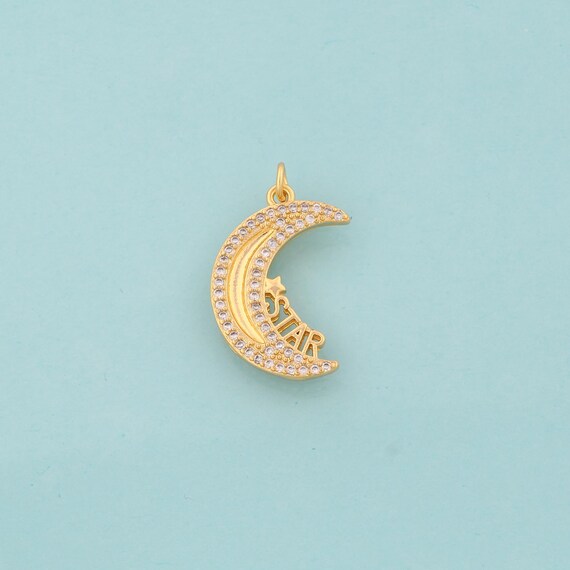Gold CZ Moon Charms,Star Jewelry,Moon Pendant for DIY Jewelry Making,18K Gold