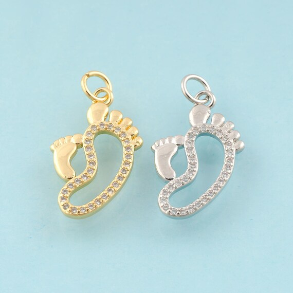 Gold CZ Foot Charms,Foot Jewelry,Foot Pendant for DIY Jewelry Making,18K Gold & Rhodium