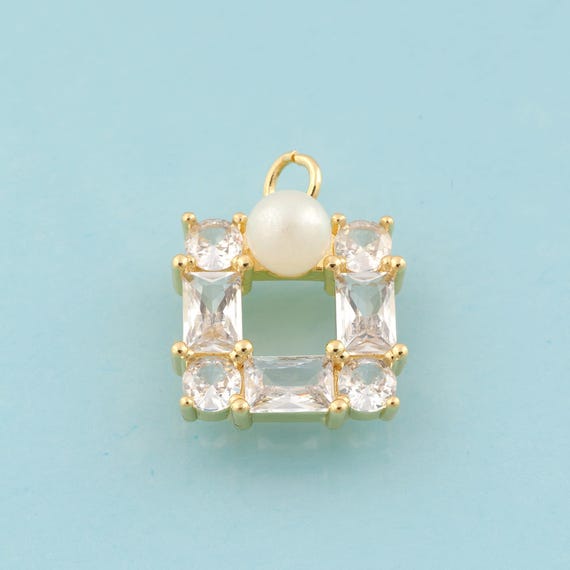 Gold CZ Square Charms,Minimalist Jewelry,Square Pendant for DIY Jewelry Making,18K Gold