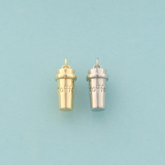 Gold Coffee Cup Charms,Coffee Jewelry,Letter Pendant for DIY Jewelry Making,18K Gold