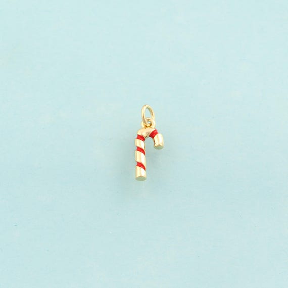 Gold Christmas Cane Charms,Christmas Jewelry,Enamel Cane Pendant for DIY Jewelry Making,18K Gold