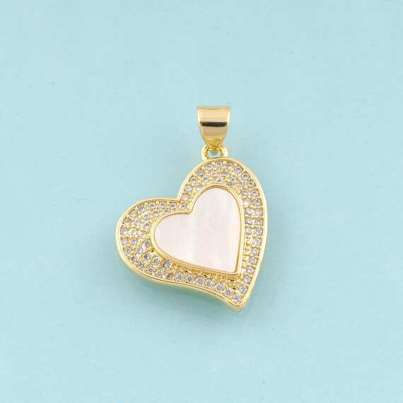 Gold CZ Heart Charms,Minimalist Jewelry,Heart Pendant for DIY Jewelry Making,18K Gold