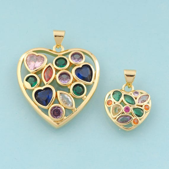 Gold CZ Heart Charms,Round Jewelry,Eye Pendant for DIY Jewelry Making,18K Gold