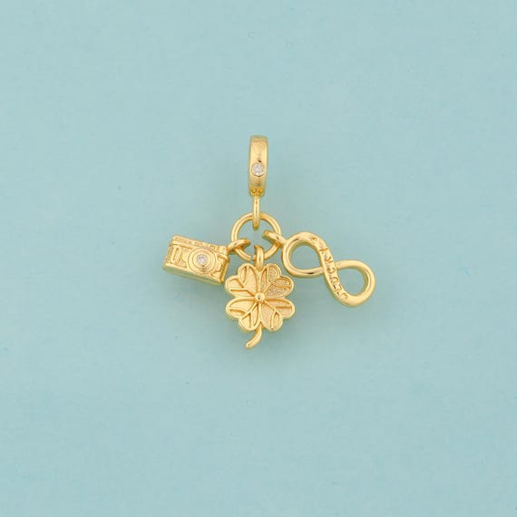Gold CZ Camera Charms,Flower Jewelry,Infinity Pendant for DIY Jewelry Making,18K Gold