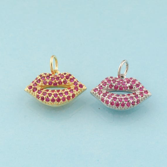Gold CZ Lips Charms,Lips Jewelry,Lips Pendant for DIY Jewelry Making,18K Gold & Rhodium