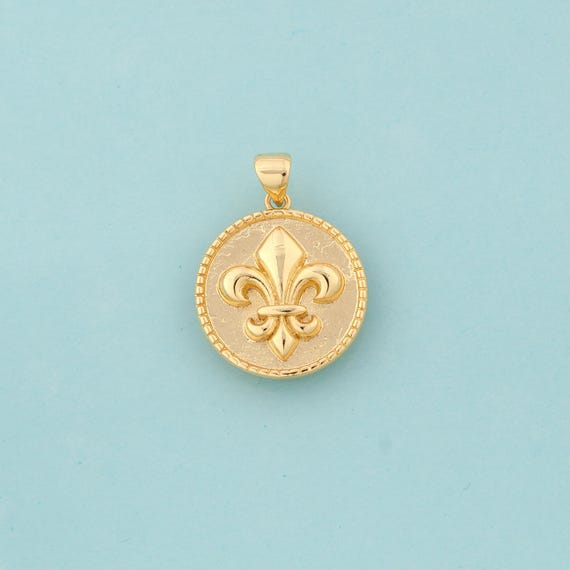 Gold Garden Iris Charms,Coin Jewelry,Round Pendant for DIY Jewelry Making,18K Gold