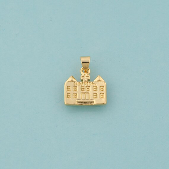 Gold Hospital Charms,Hospital Jewelry,Hospital Pendant for DIY Jewelry Making,18K Gold