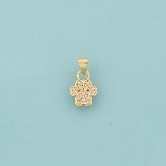 Gold CZ Animal Foot Charms,Animal Foot Jewelry,Animal Foot Pendant for DIY Jewelry Making,18K Gold