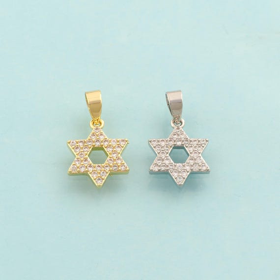 Gold CZ David Star Charms,Jewish Star Jewelry,Starburst Pendant for DIY Jewelry Making,18K Gold