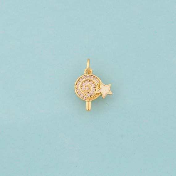 Gold CZ Lollipop Charms,Star Jewelry,Lollipop Pendant for DIY Jewelry Making,18K Gold