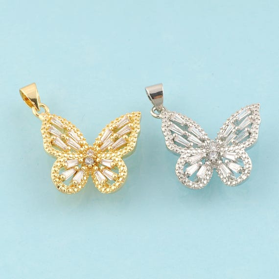 Gold CZ Butterfly Charms,Insect Jewelry,Butterfly Pendant for DIY Jewelry Making,18K Gold & Rhodium