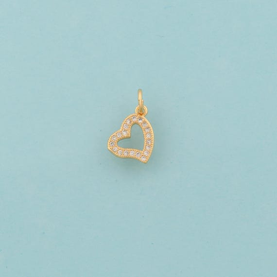 Gold CZ Heart Charms,Love Jewelry,Heart Pendant for DIY Jewelry Making,18K Gold